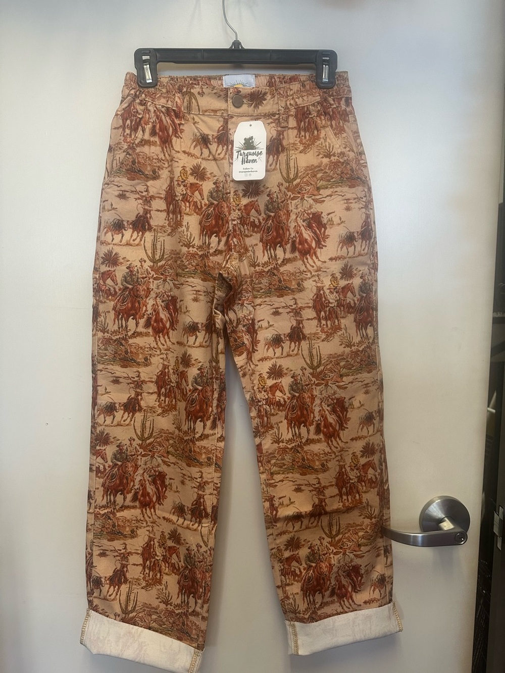 Treasure & Bond women’s Desert Cowboy Print Pants - Tan/Brown